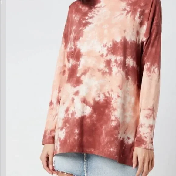 Free People Tie-Dye Long Sleeve Top in Pink and Cream - Picture 6 of 13